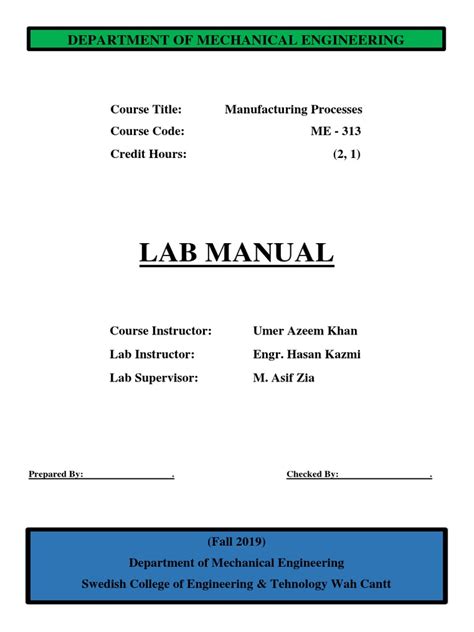 lab manual manufacturing process